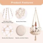MEWOOFUN Boho Macrame Cat Swing - Handwoven Hanging Bed With Soft Mat & Toy For Indoor Cats, Decorative Hammock For Sleeping & Play Beige - Image 3
