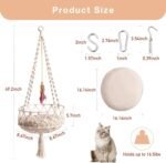 MEWOOFUN Boho Macrame Cat Swing - Handwoven Hanging Bed With Soft Mat & Toy For Indoor Cats, Decorative Hammock For Sleeping & Play Beige - Image 5