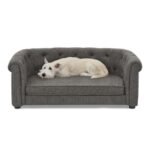 Pet Sofa With Arc-shaped Backrest And Armrests, Contemporary Rectangular Pet Sofa Crafted From Breathable Linen Cozy Soft Cushion Dog Sofa - Image 5