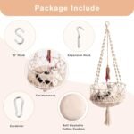 MEWOOFUN Boho Macrame Cat Swing - Handwoven Hanging Bed With Soft Mat & Toy For Indoor Cats, Decorative Hammock For Sleeping & Play Beige - Image 4
